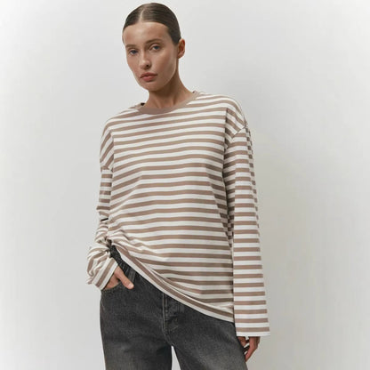 Damen Langarm T-Shirt Streifen Weiss