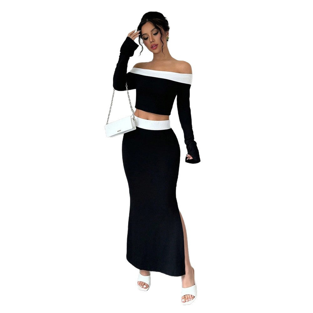 Damen Off-Shoulder Crop- und Maxirock Set