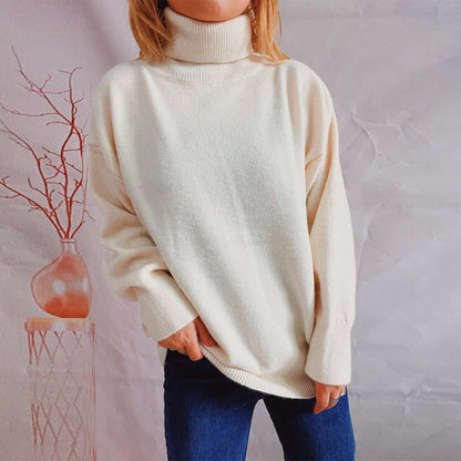 Damen Grobstrickpullover Hoher Kragen Locker Damen Pullover