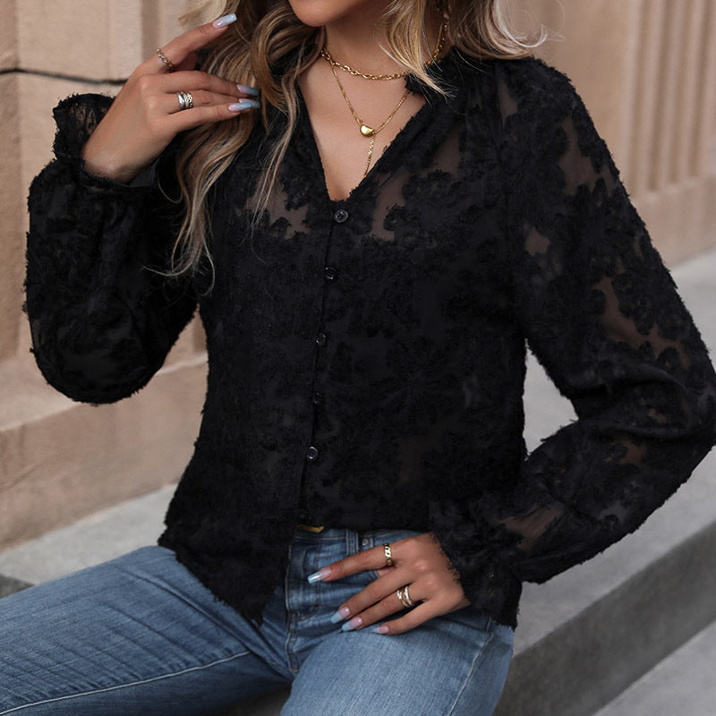 Damen Bluse Spitze Floral Effekt Weiß - Eveloria