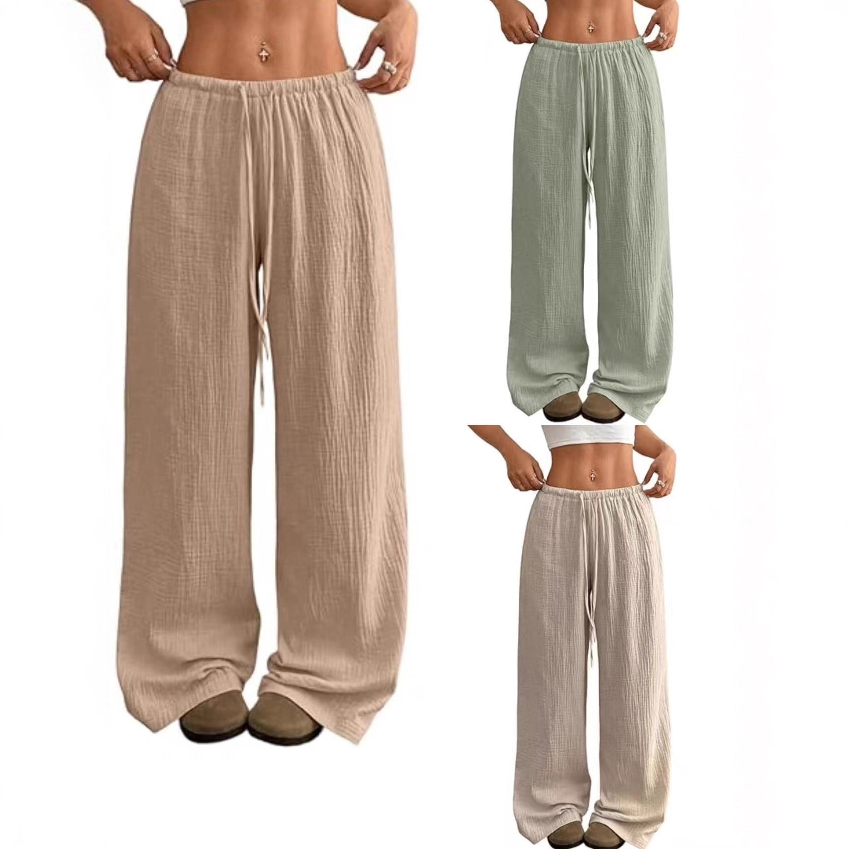 Damen Sommerhose Weite Luftdurchlässig Kordelzug Beige - Eveloria