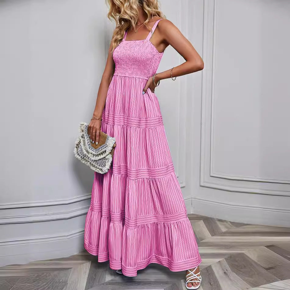 Damen Plissiertes Maxikleid Elastisch Voluminöser Rock