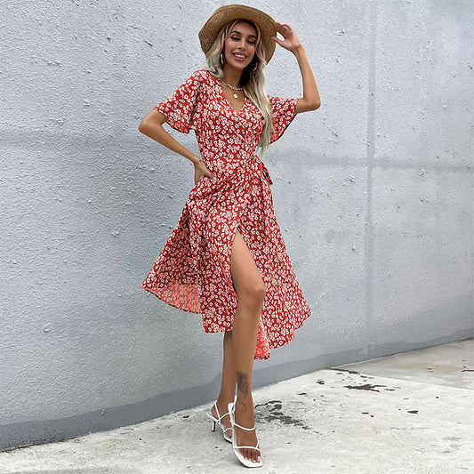 Damen Maxikleid Floralmuster Eleganter Schlitz - Eveloria