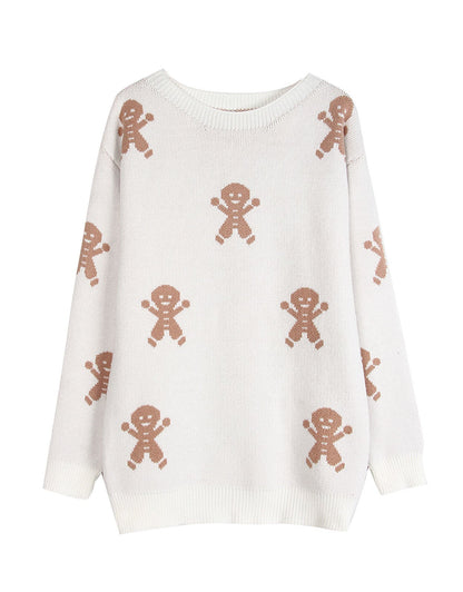 Damen Strickpullover Lebkuchenmotiv Weitschnitt Eveloria