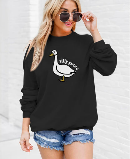 Damen Sweatshirt Entenmotiv Lässig Grün Eveloria