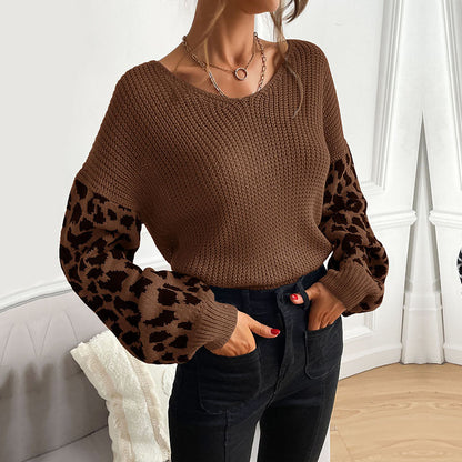 Damen Strickpullover Animal-Print Ärmel