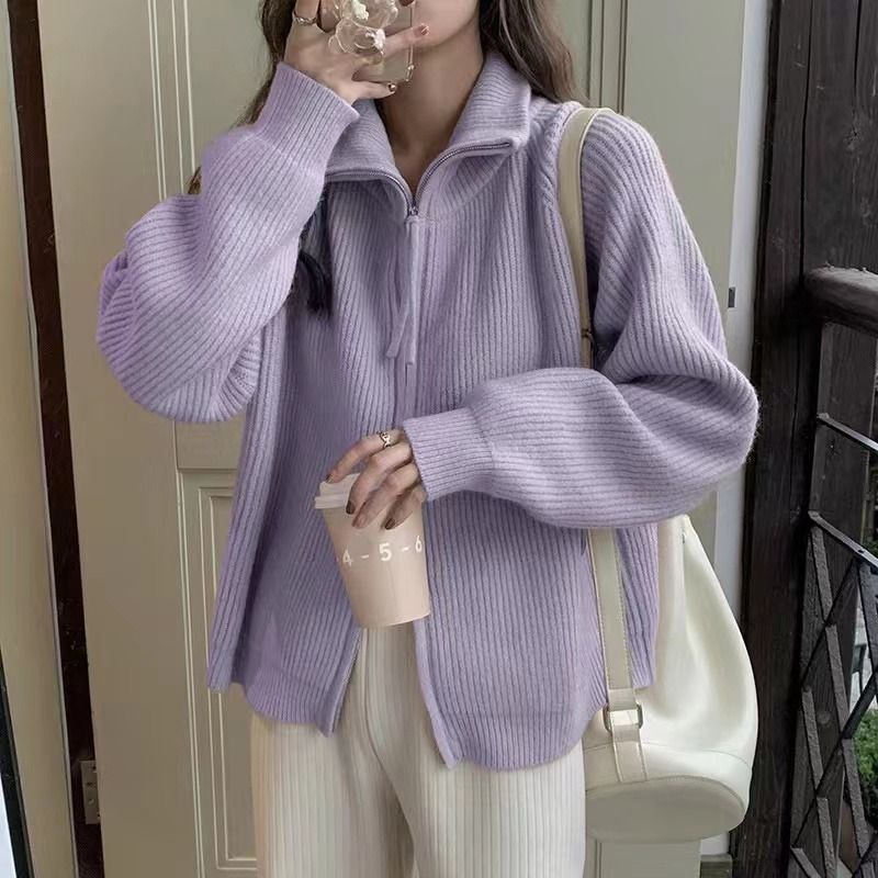 Damen Strickjacke Asymmetrischer Reißverschluss Eveloria - Eveloria