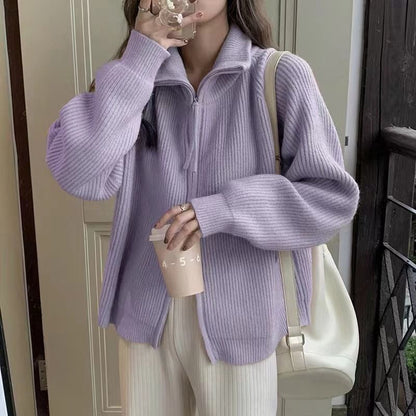 Damen Strickjacke Asymmetrischer Reißverschluss Eveloria - Eveloria
