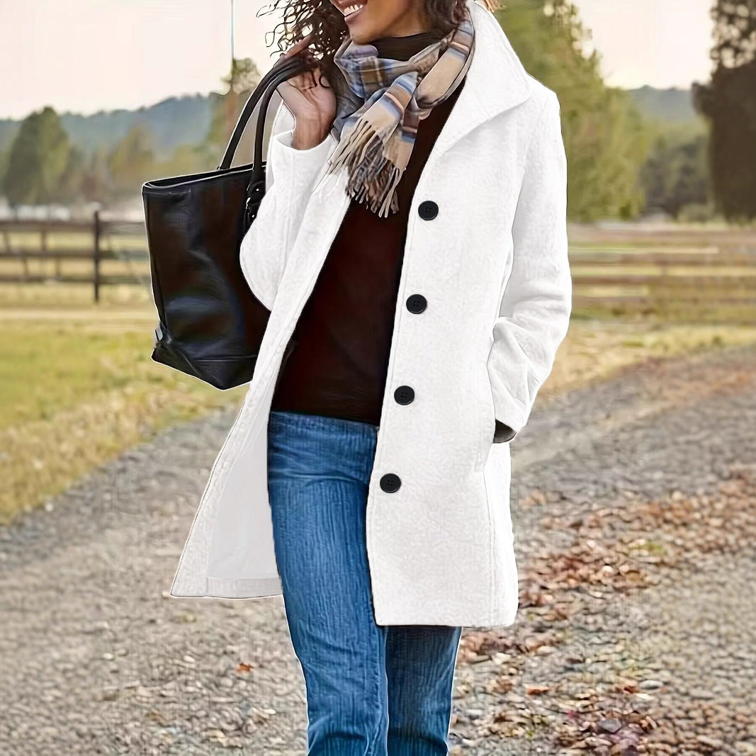 Damen Wollmantel Elegantes Design mit Kragen und Taschen