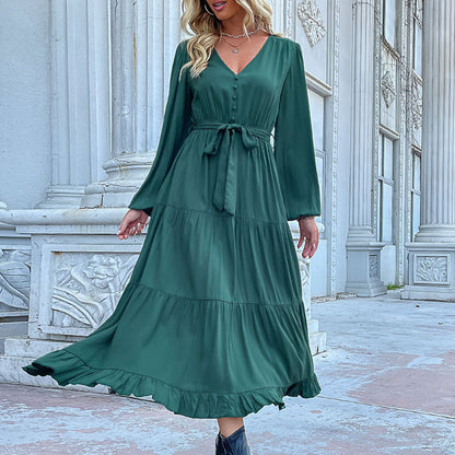Damen Maxikleid Wickeloptik Voluminöse Ärmel Eveloria