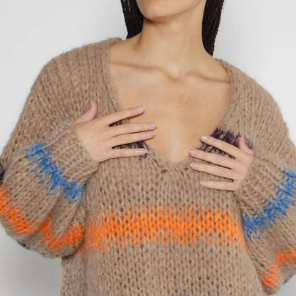 Damen Sweater Farbverlauf Pullover Merino-Wolle Pastell