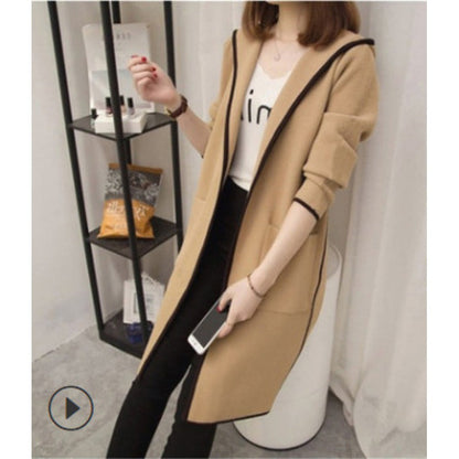 Damen Strickjacke Lang Mit Taschen Beige