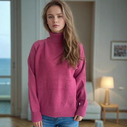 Damen Strickpullover Weich Hochkragen
