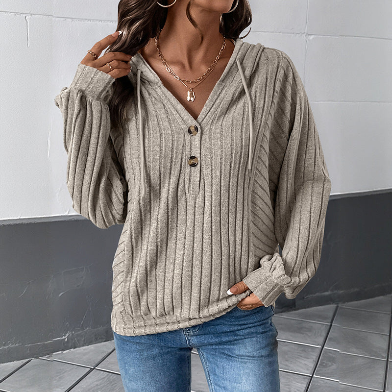 Damen Kapuzenpullover Strukturiertes Rippenmuster Eveloria