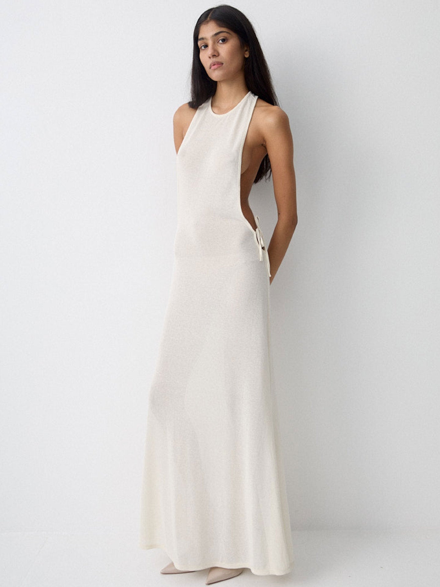 Damen Seidenkleid Lang Elegant Schleifen