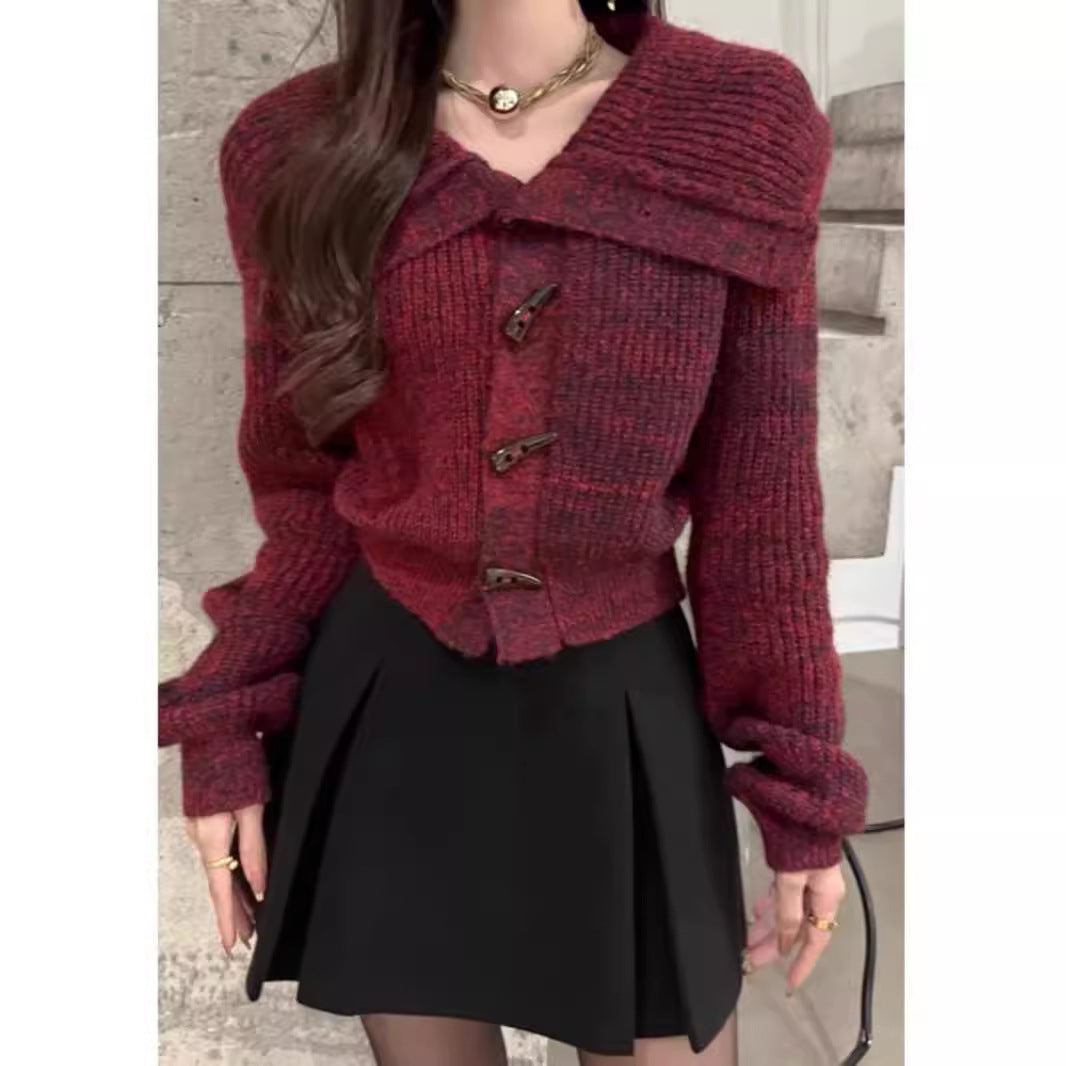 Damen Strickjacke mit Kragen und Knöpfen Eveloria - Eveloria