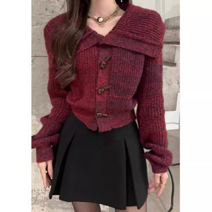 Damen Strickjacke mit Kragen und Drehverschluss Eveloria - Eveloria
