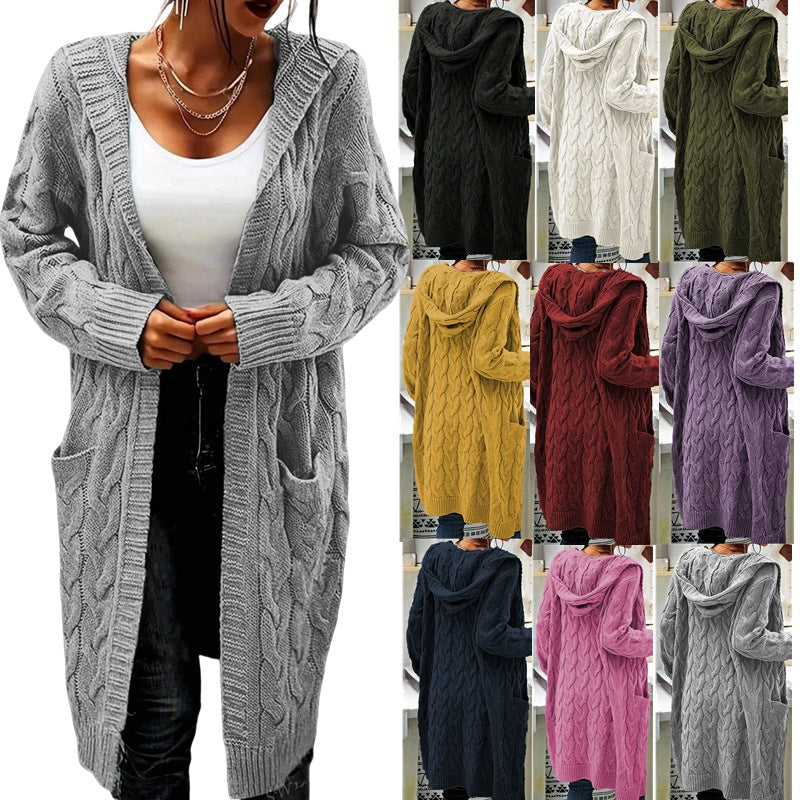 Damen Grosstrick Cardigan mit Kabelmuster und Taschen - Eveloria
