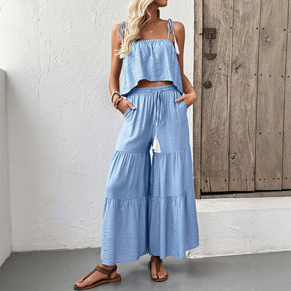 Damen Zweiteiler-Set Volant-Design Kordelzug Eveloria