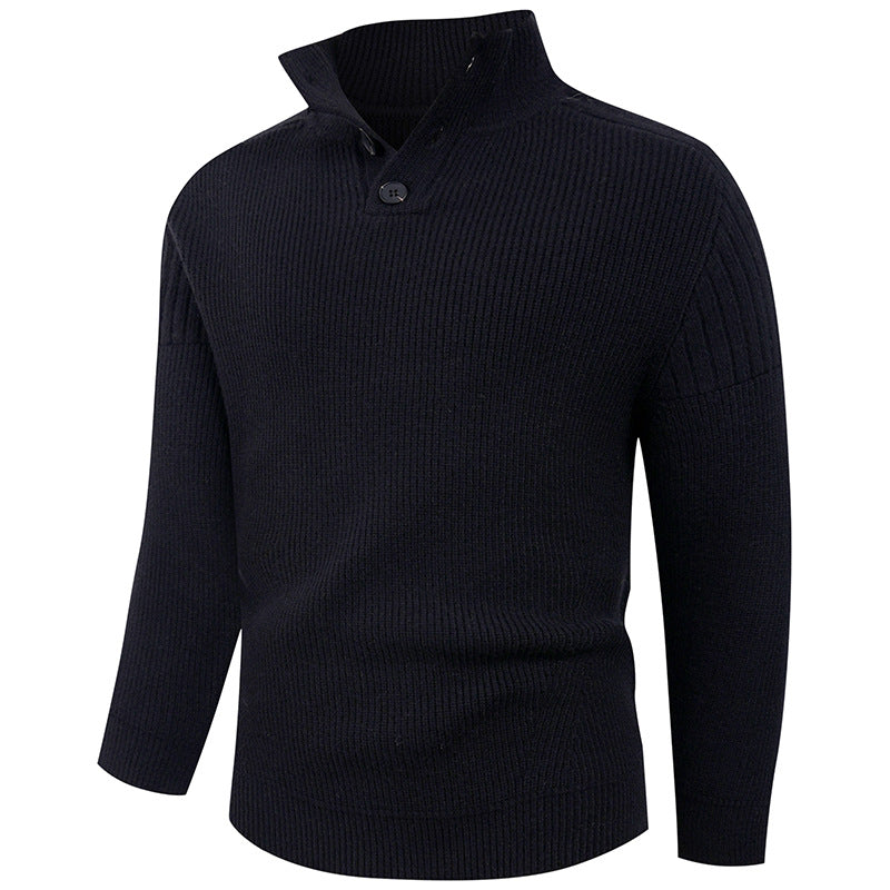 Herren Pullover Hochkragen Knopfdetails Wärme Beige