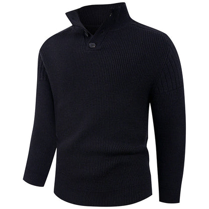 Herren Pullover Hochkragen Knopfdetails Wärme Beige