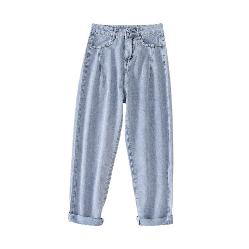 Damen Hochtaillierte Jeans Klassisch Mom-Style Umschlag-Säume