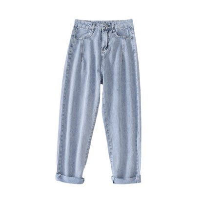 Damen Hochtaillierte Jeans Klassisch Mom-Style Umschlag-Säume