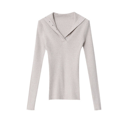 Damen Strickpullover V-Ausschnitt Knopfleiste Eveloria