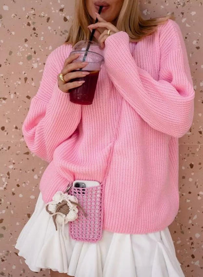 Damen Grobstrickpullover Lässiger Schnitt Großzügige Ärmel