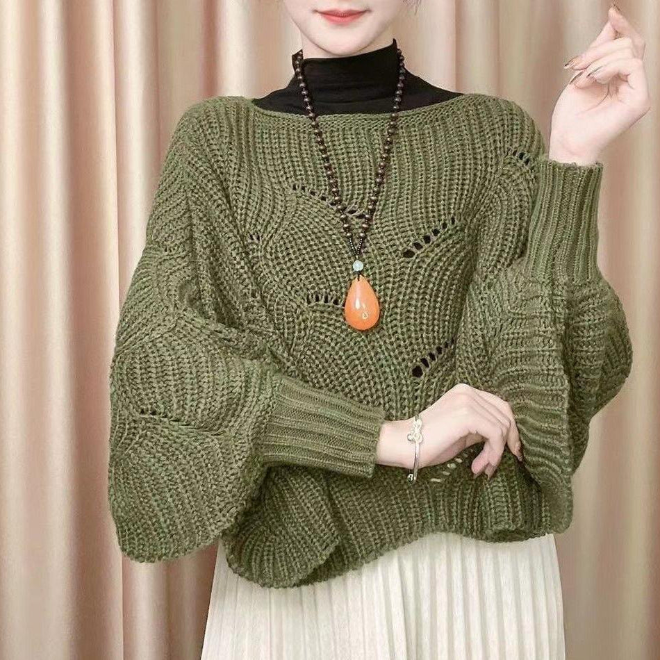Damen Strickpullover Luftig Lochmuster Beige Eveloria - Eveloria