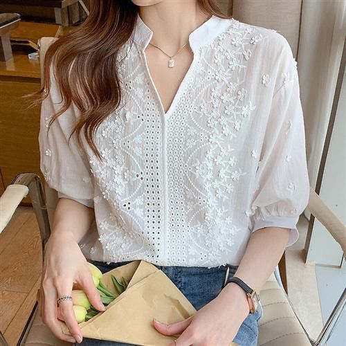Damen Bluse Halbärmelig Floralmuster Eveloria - Eveloria