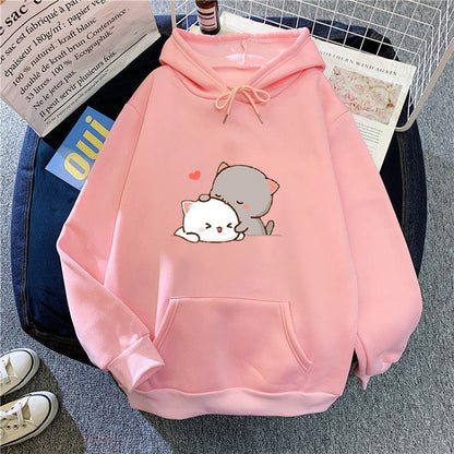 Damen Kapuzenpullover Katzenmotiv Bequem Grün