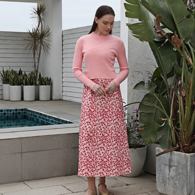 Damen Pullover-Kombi Maxirock Floralmuster - Eveloria