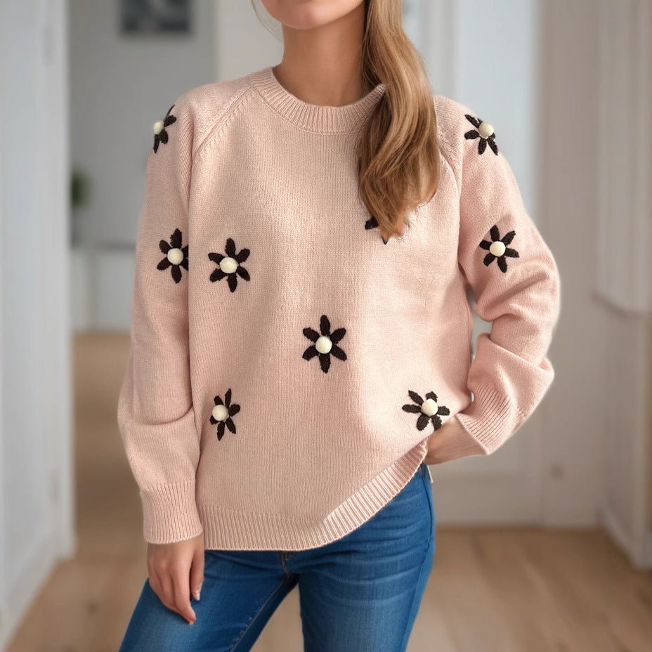 Damen Pullover Flora-Applikationen Lässiger Schnitt