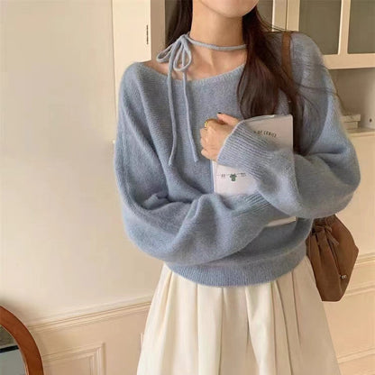 Damen Pullover Weiches Material Dekoratives Halsband Beige - Eveloria