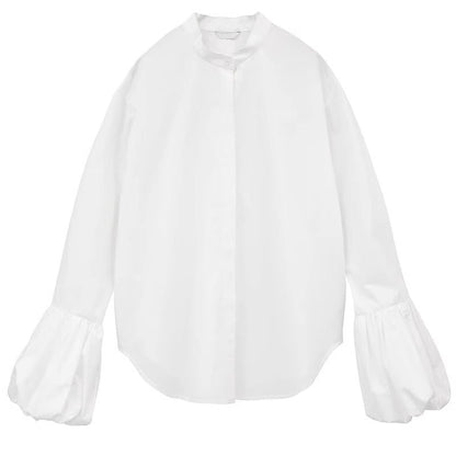 Damen Bluse Voluminöse Ärmel Stehkragen Eveloria