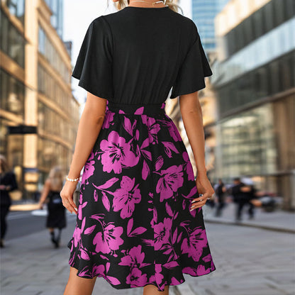Eveloria Damen Wickelkleid Floralmuster Taillengürtel