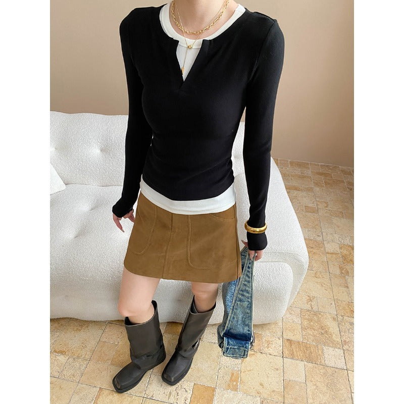 Damen Langarmshirt Figurbetont Hochwertiger Stoff
