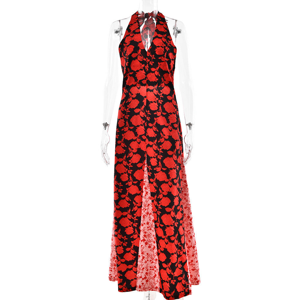Damen Maxikleid Sommer floraler Stoff tiefes Dekolleté