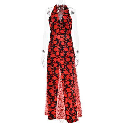 Damen Maxikleid Sommer floraler Stoff tiefes Dekolleté