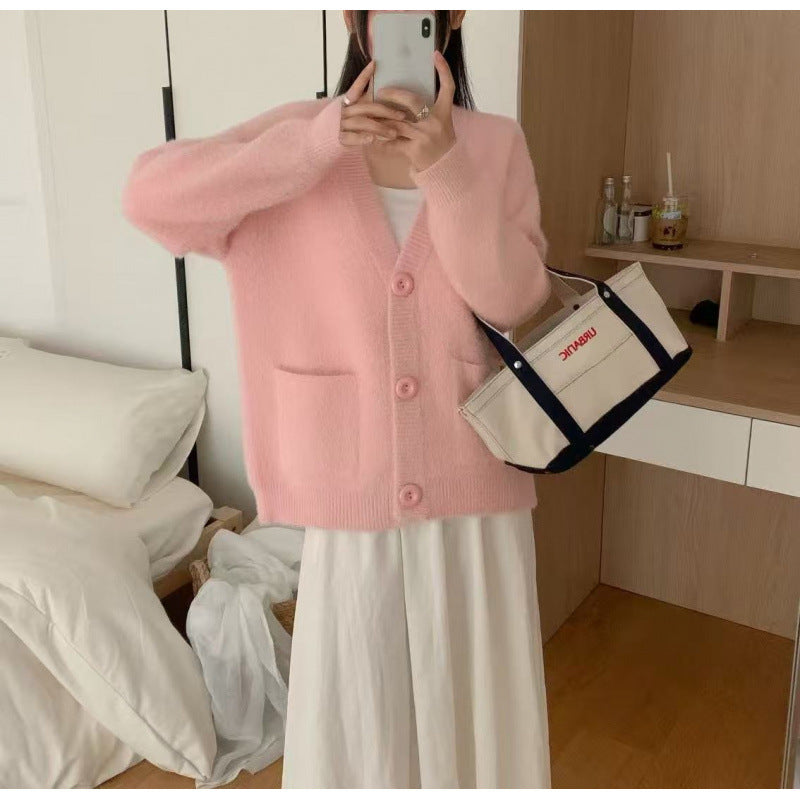 Damen Flauschiger Cardigan mit Knöpfen und Taschen Eveloria