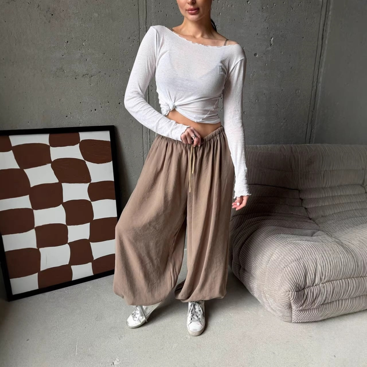 Damen Palazzo-Hose Elastischer Bund Eveloria