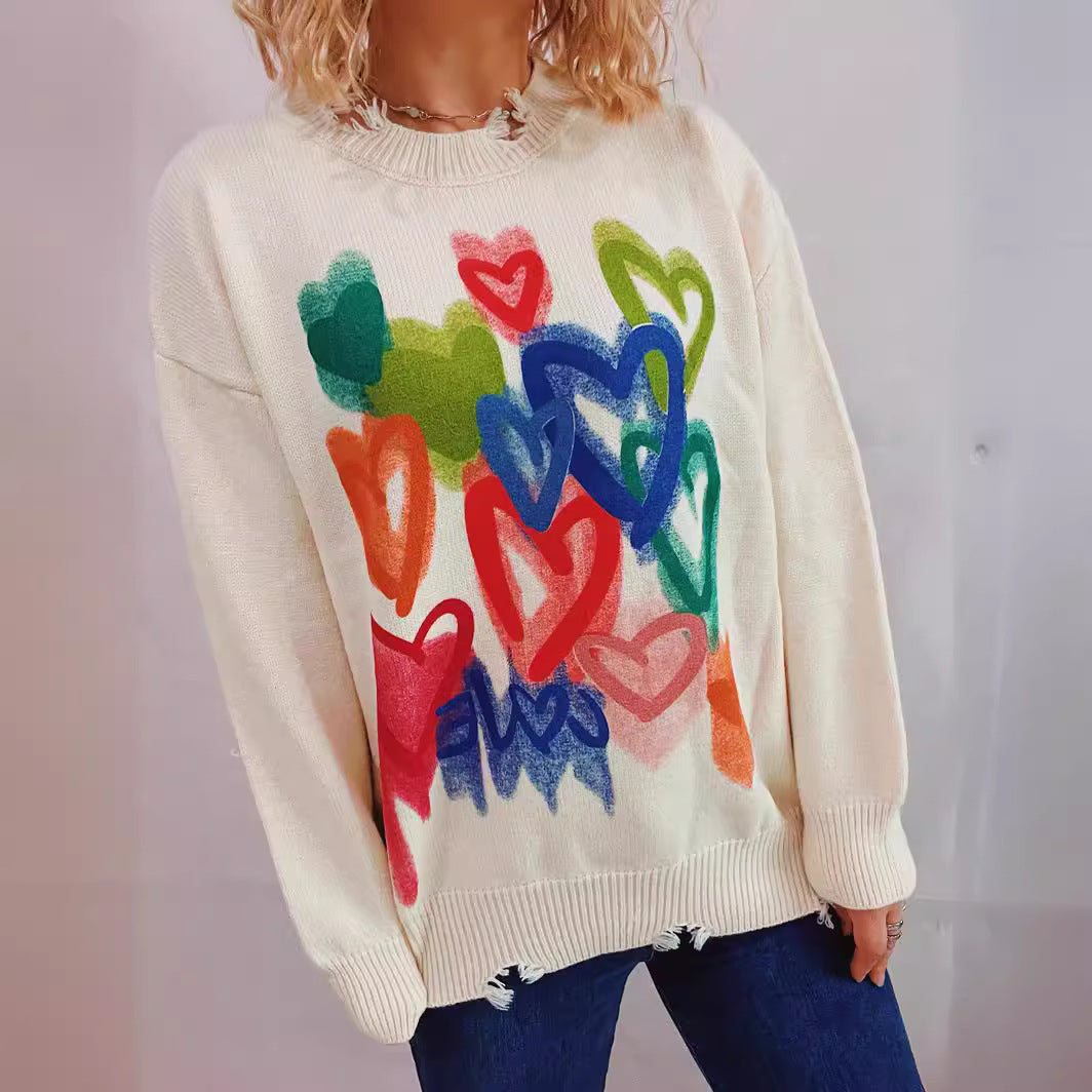 Damen Pullover Bunt Herzdesign Merino