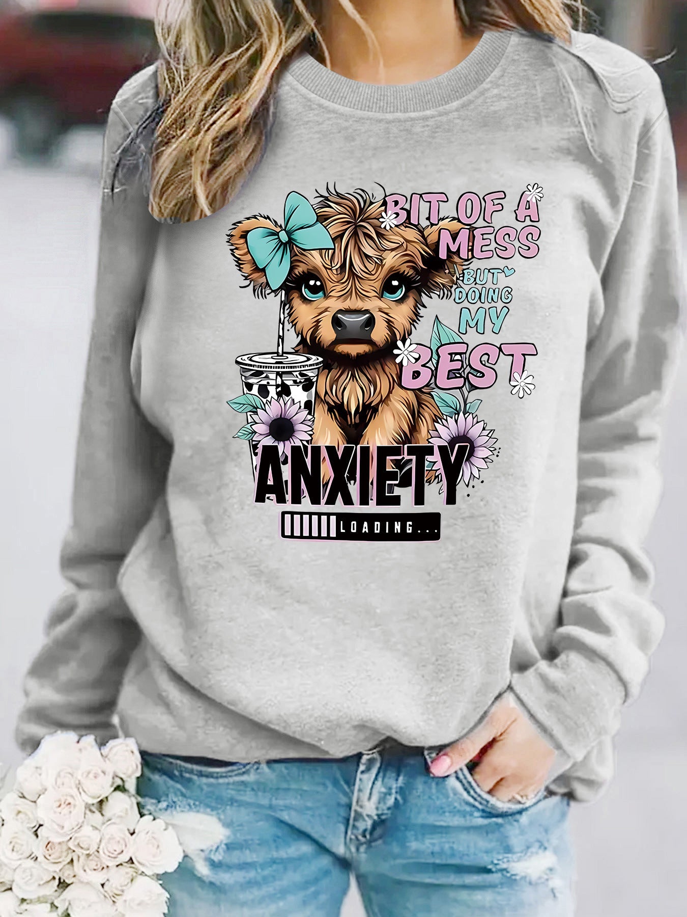 Damen Sweatshirt Hundedesign Weiss