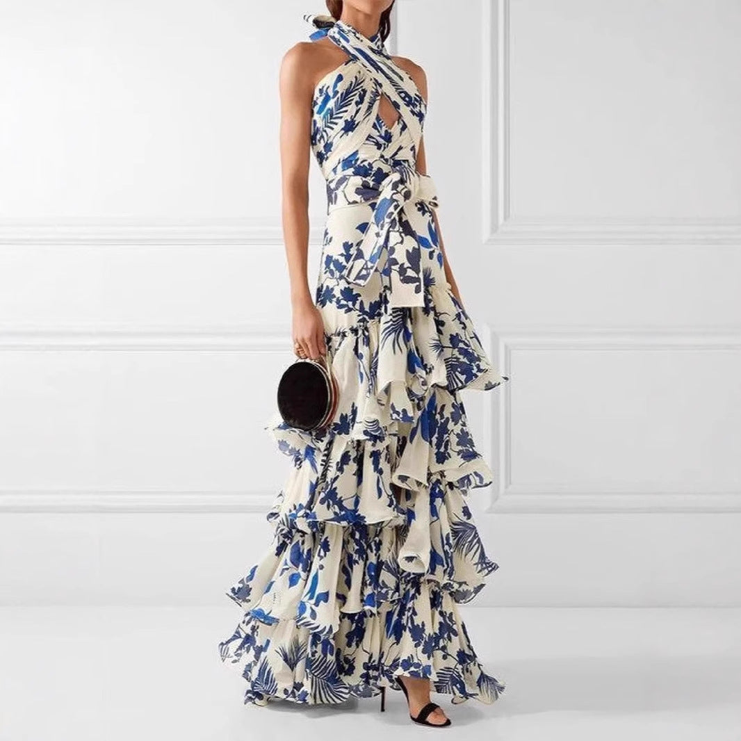 Damen Maxikleid Rüschen Floral Schwarz Eveloria - Eveloria