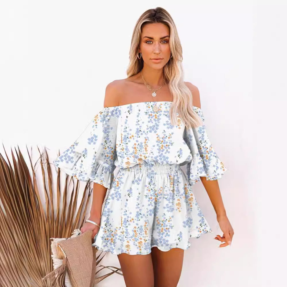 Damen Kurzoverall Off-Shoulder Voluminöse Ärmel Eveloria