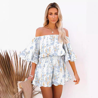 Damen Kurzoverall Off-Shoulder Voluminöse Ärmel Eveloria
