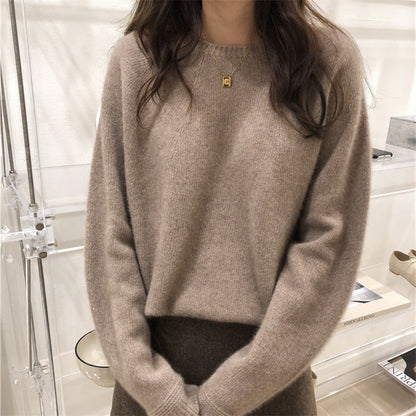 Damen Kaschmirpullover Feine Rippstruktur Lässiger Schnitt Beige