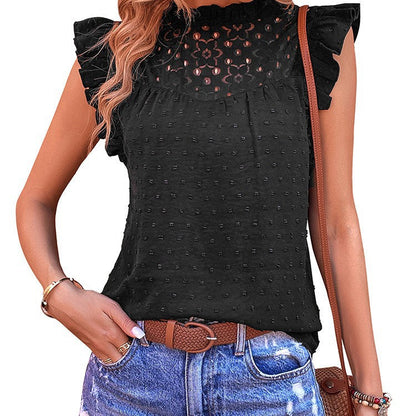 Damen Bluse mit Rüschendetails und floralem Spitzenbesatz