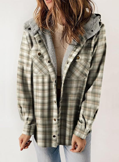 Damen Flanelljacke Gefütterte Kapuze Eveloria